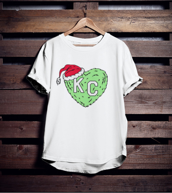 Grinch KC Heart Christmas Santa Hat T-Shirt