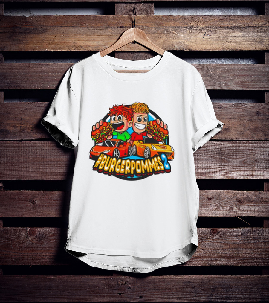 Burgerpommes 2 Cartoon Characters With Super Cars And Burgers T-Shirt