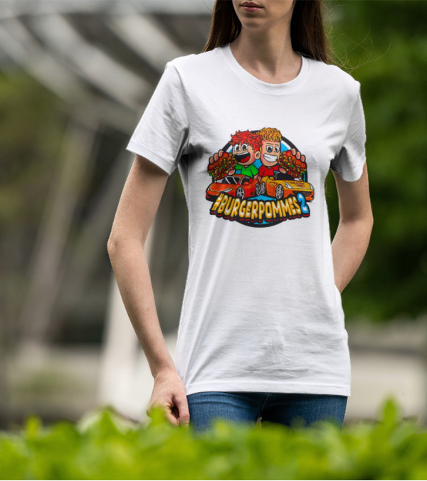 Burgerpommes 2 Cartoon Characters With Super Cars And Burgers T-Shirt