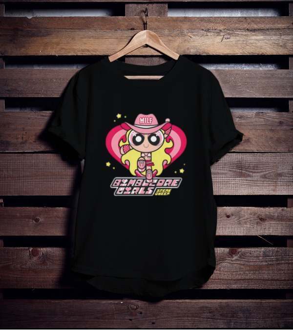 Bimbocore Girls Scene Queen Powerpuff MILF Cowboy Hat Pink Heart Flame T-Shirt
