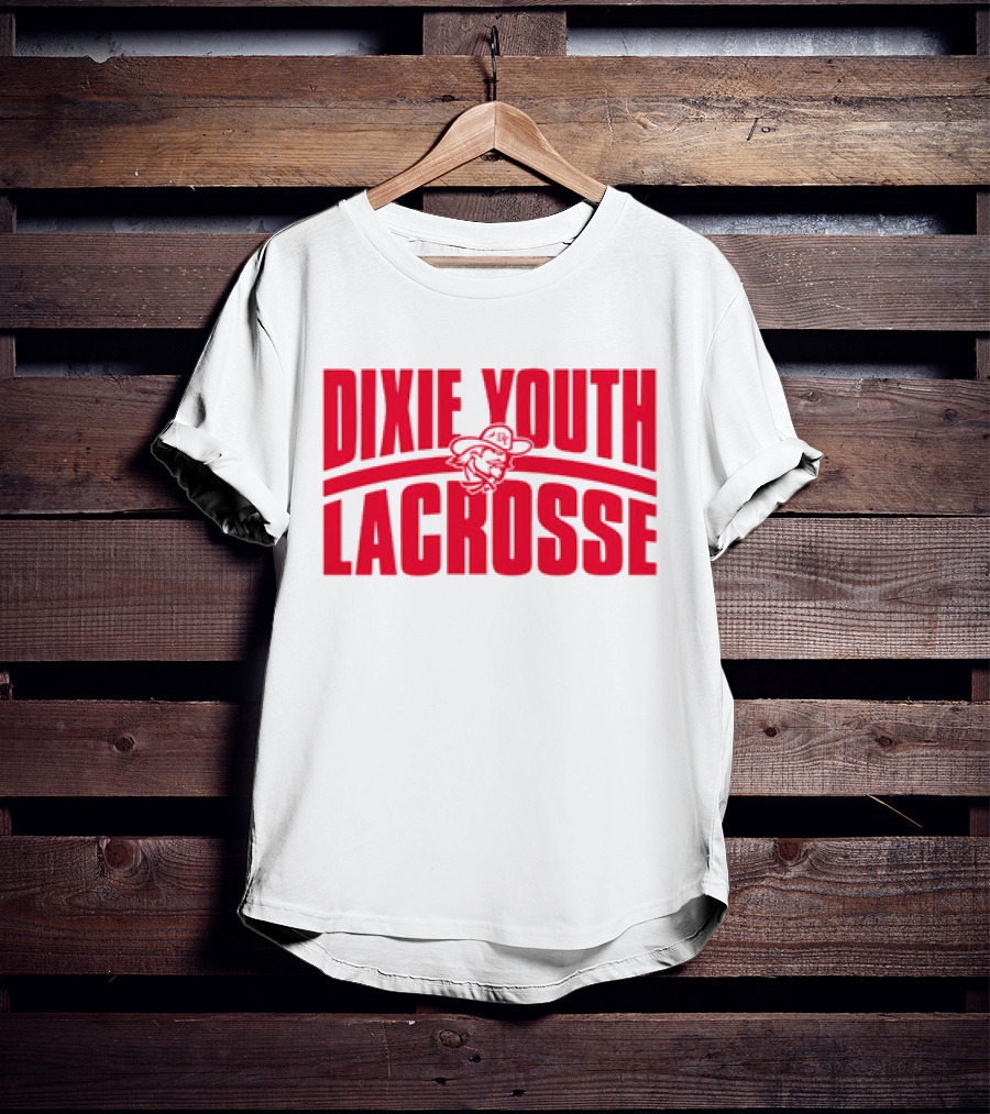 Dixie Youth Lacrosse Red Text Logo With Mascot Character T-Shirt