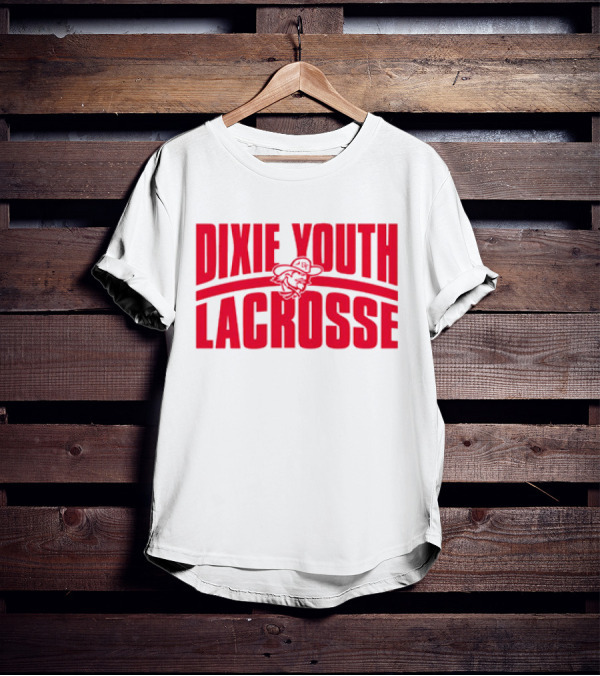 Dixie Youth Lacrosse Red Text Logo With Mascot Character T-Shirt