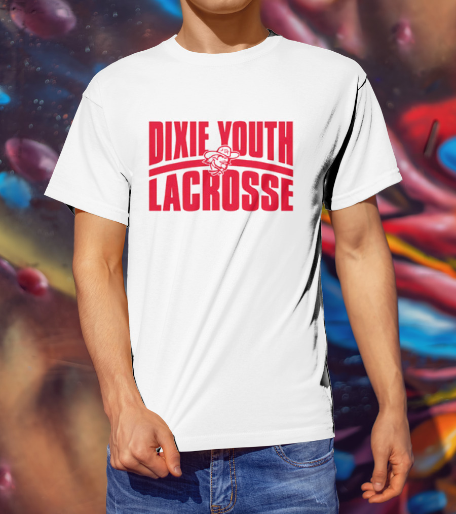 Dixie Youth Lacrosse Red Text Logo With Mascot Character T-Shirt