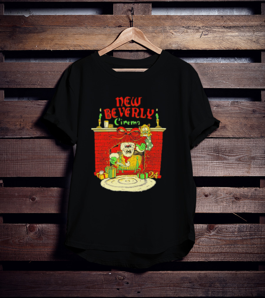 New Beverly Cinema Christmas Horror Santa Fireplace Scene T-Shirt