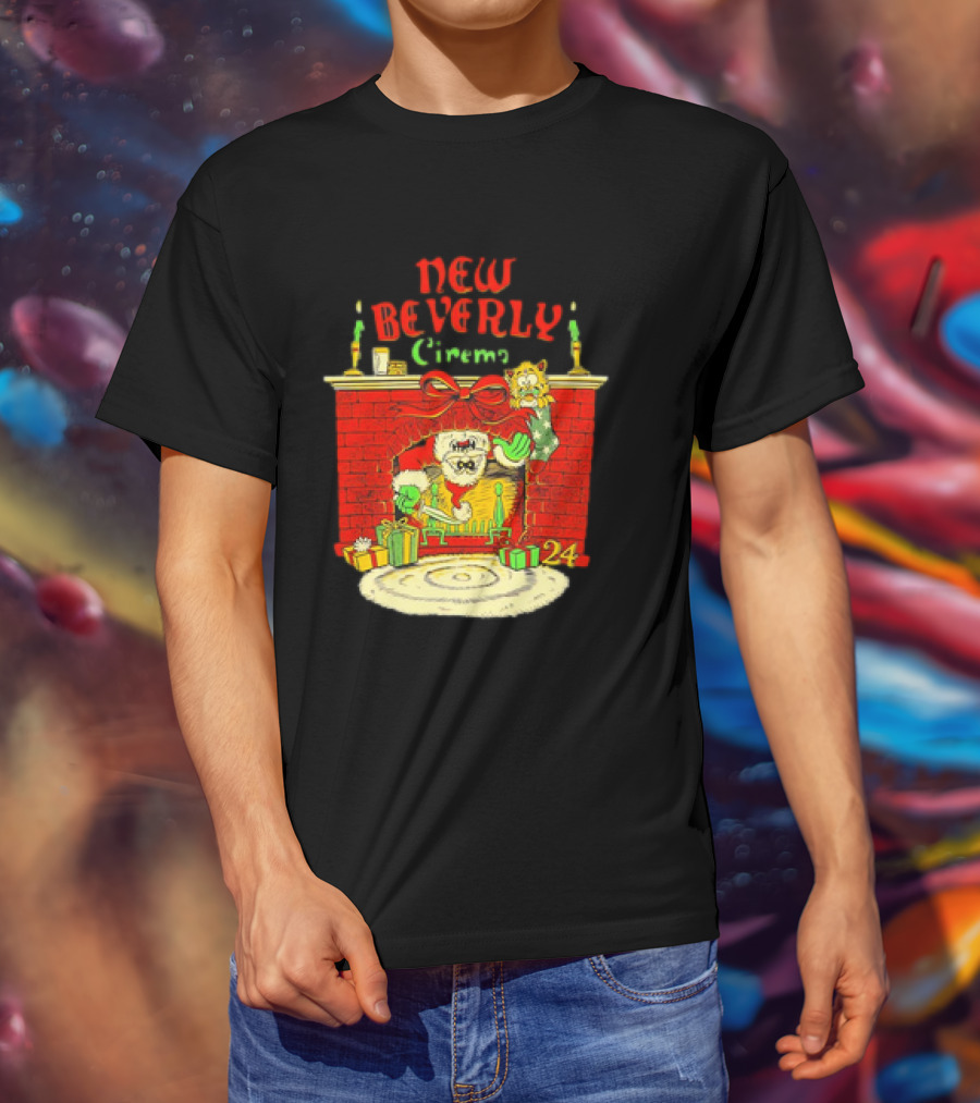 New Beverly Cinema Christmas Horror Santa Fireplace Scene T-Shirt