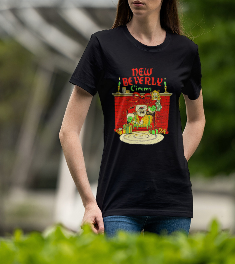 New Beverly Cinema Christmas Horror Santa Fireplace Scene T-Shirt