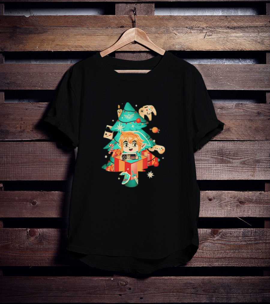 The Legend Of Zelda Link Nostalgic Christmas Tree With Video Game Controllers T-Shirt