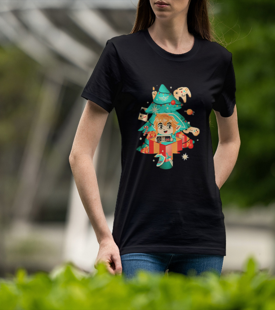 The Legend Of Zelda Link Nostalgic Christmas Tree With Video Game Controllers T-Shirt