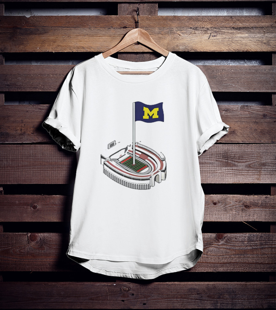 Michigan Wolverines M Flag Over Ohio Stadium The Shoe Iconic Rivalry T-Shirt