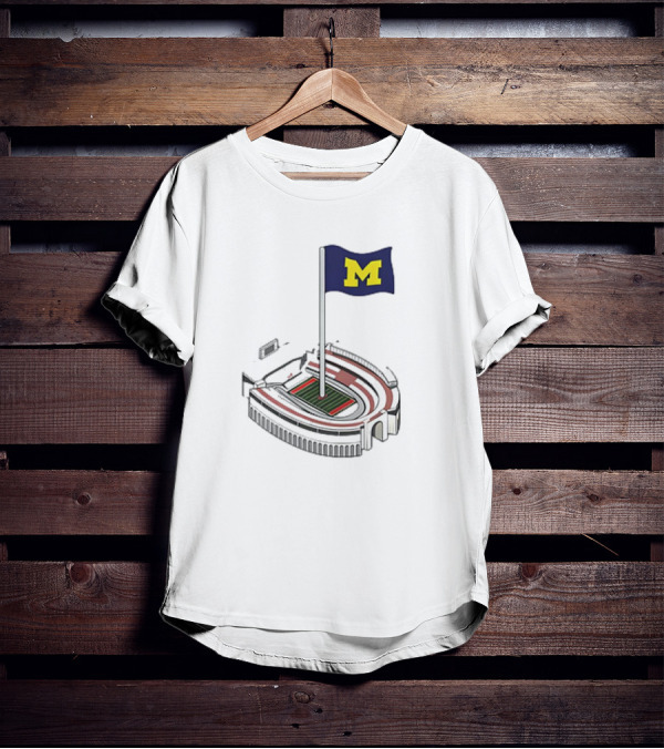 Michigan Wolverines M Flag Over Ohio Stadium The Shoe Iconic Rivalry T-Shirt