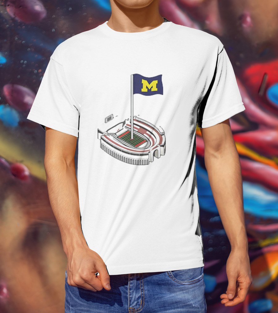 Michigan Wolverines M Flag Over Ohio Stadium The Shoe Iconic Rivalry T-Shirt