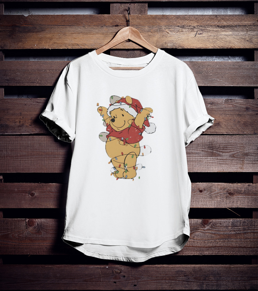 Winnie The Pooh Christmas Lights Santa Hat Holiday T-Shirt