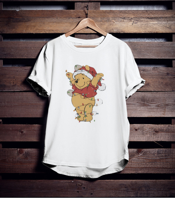 Winnie The Pooh Christmas Lights Santa Hat Holiday T-Shirt