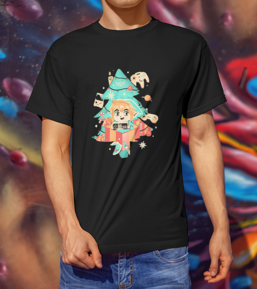 Nostalgic Christmas The Legend Of Zelda Link Christmas Tree Video Game Controllers T-Shirt