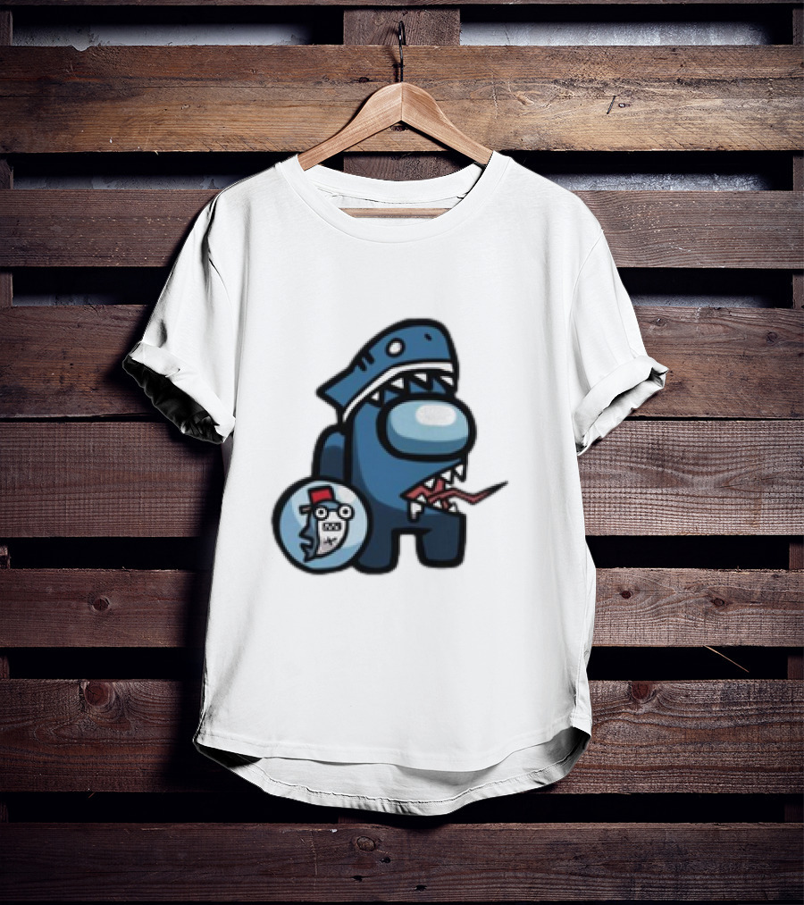 Gawr Gura Peeker Shark Hat Cute Shrimp Among Us Hololive Crossover T-Shirt