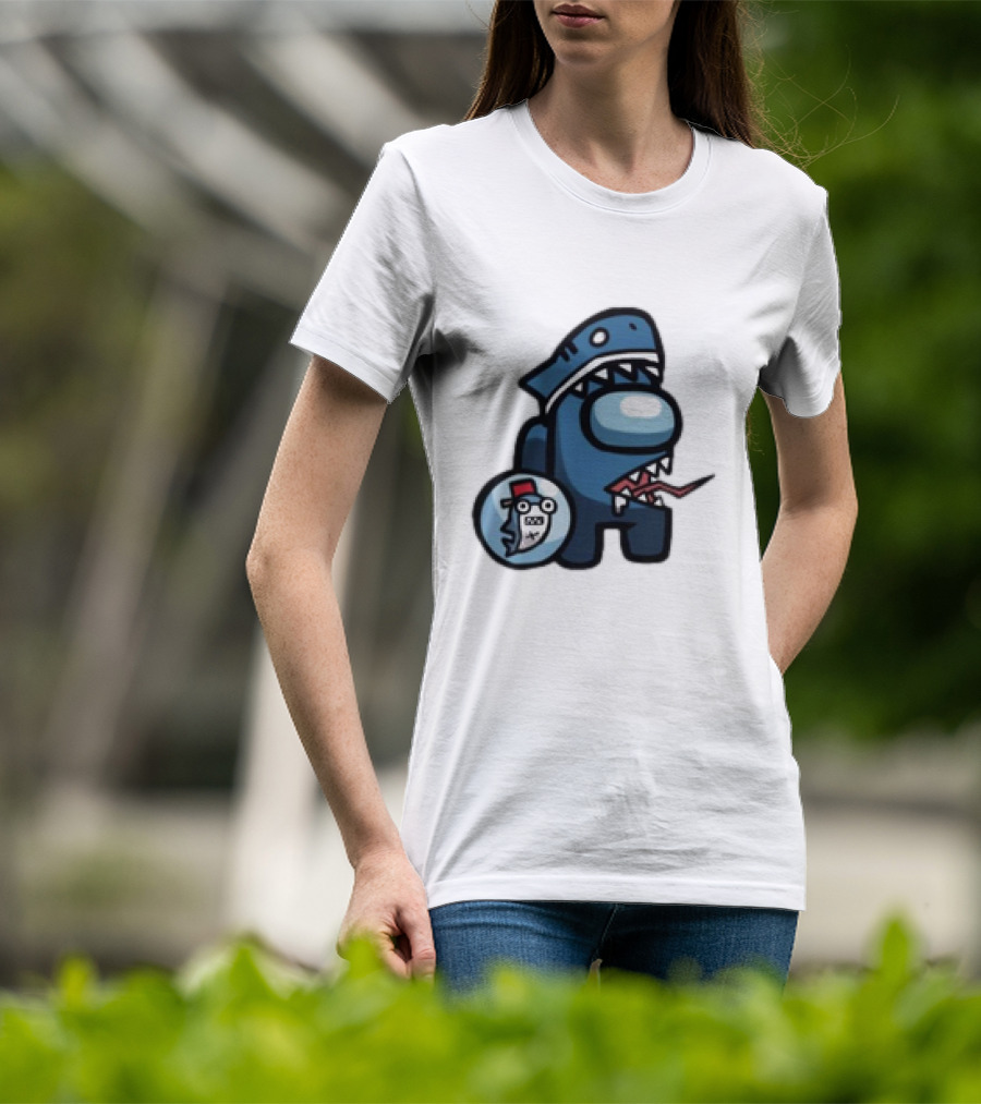 Gawr Gura Peeker Shark Hat Cute Shrimp Among Us Hololive Crossover T-Shirt