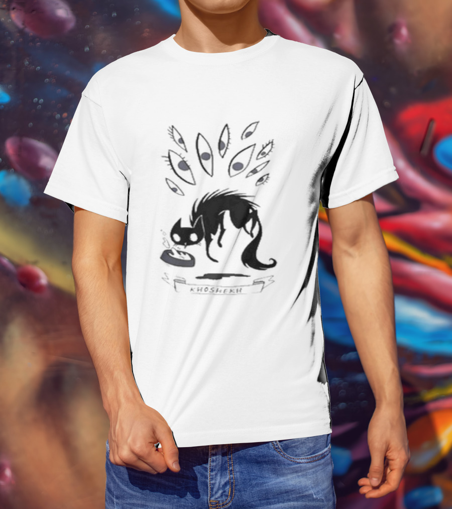 Khoshekh The Cat Surrounded By Floating Eyes And Feeding Bowl T-Shirt