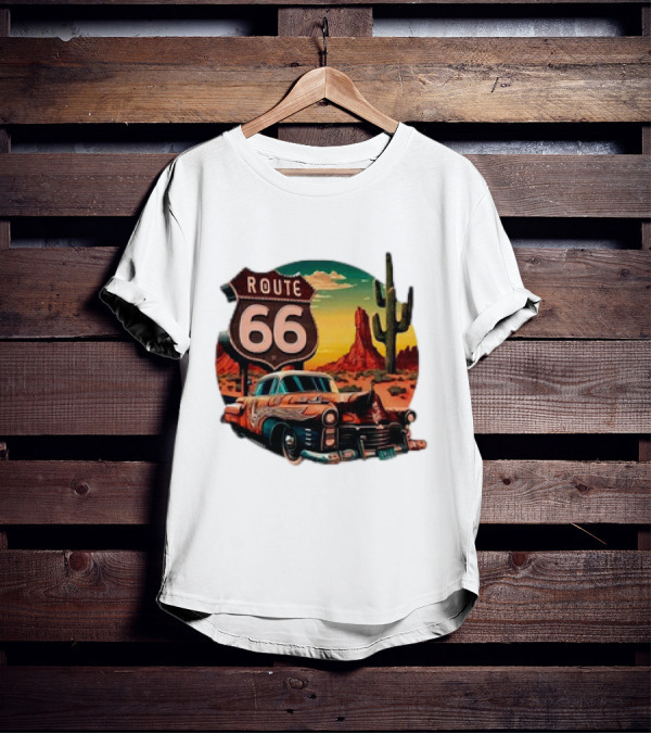 Route 66 Classic Car Desert Scene T-Shirt