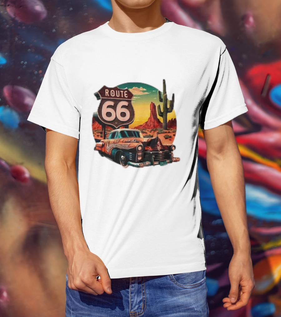 Route 66 Classic Car Desert Scene T-Shirt
