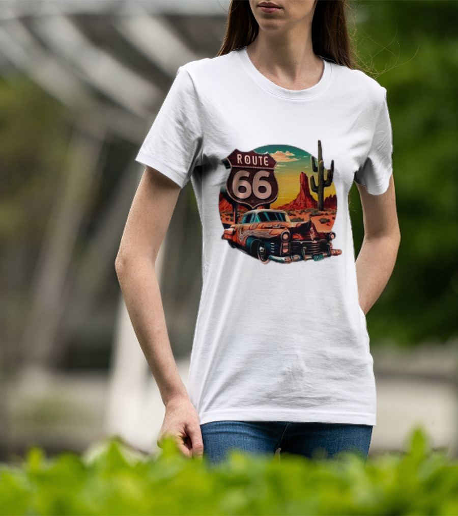 Route 66 Classic Car Desert Scene T-Shirt