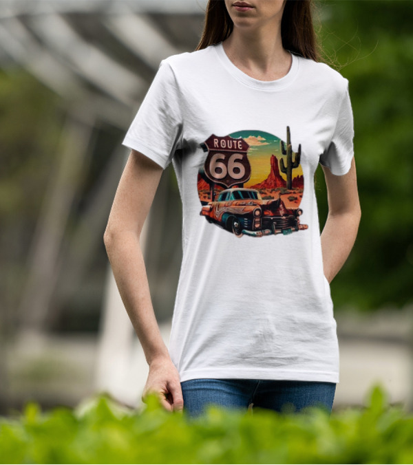 Route 66 Classic Car Desert Scene T-Shirt