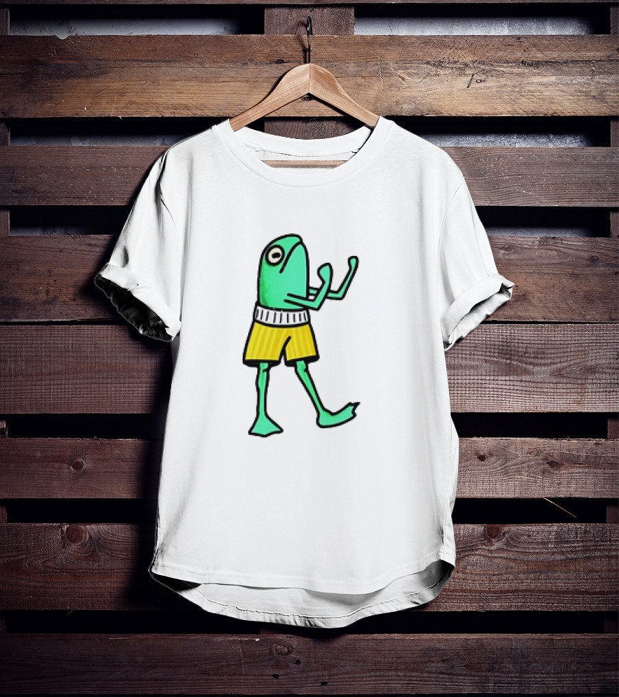 Frog Wearing Boxing Pose In Yellow Shorts T-Shirt