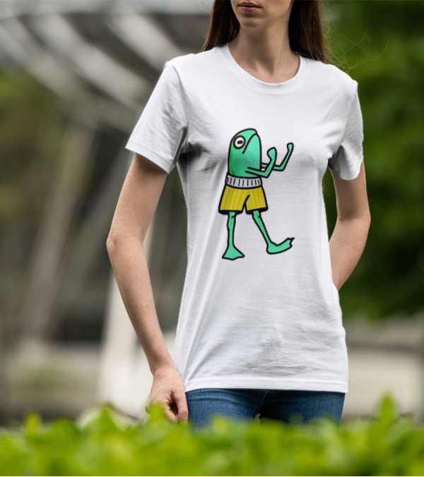 Frog Wearing Boxing Pose In Yellow Shorts T-Shirt