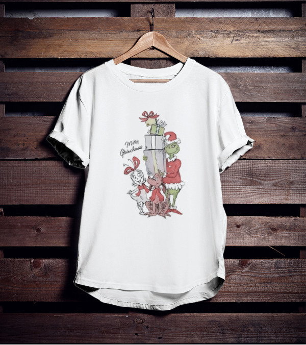 Merry Grinchmas Grinch With Max And Cindy Lou Who Holiday Cartoon T-Shirt