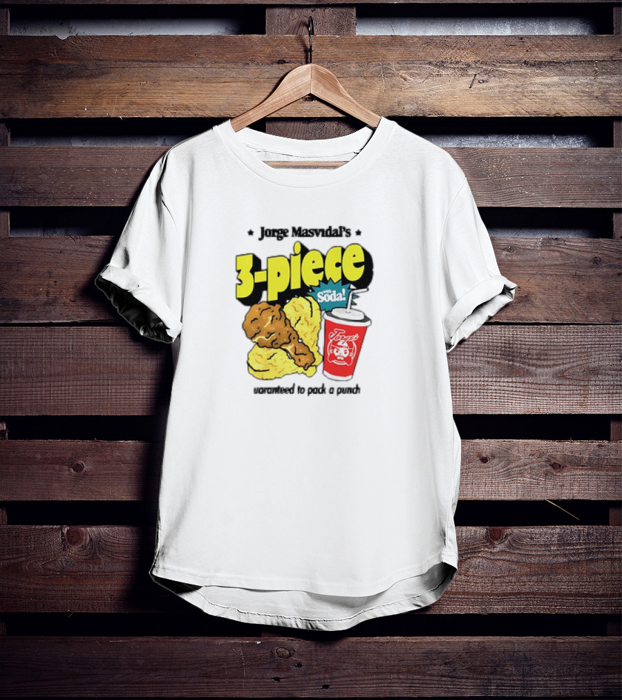 Jorge Masvidal's 3-Piece With Soda Guaranteed To Pack A Punch Chicken And Drink Combo T-Shirt