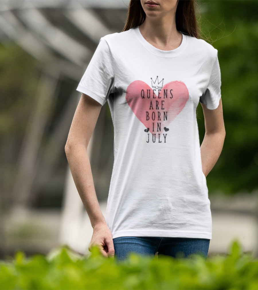Queens Are Born In July Heart With Crown T-Shirt