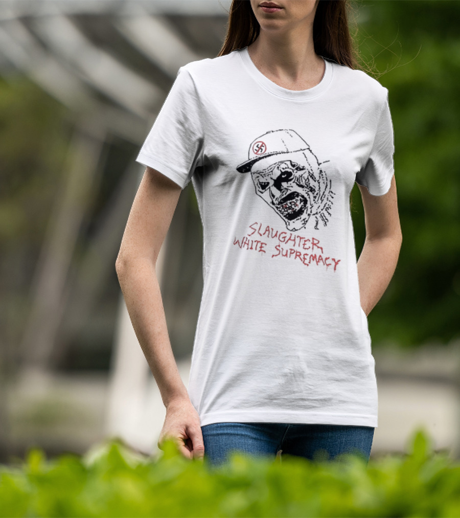 Slaughter White Supremacy Zombie Face Anti-Swastika Cap T-Shirt