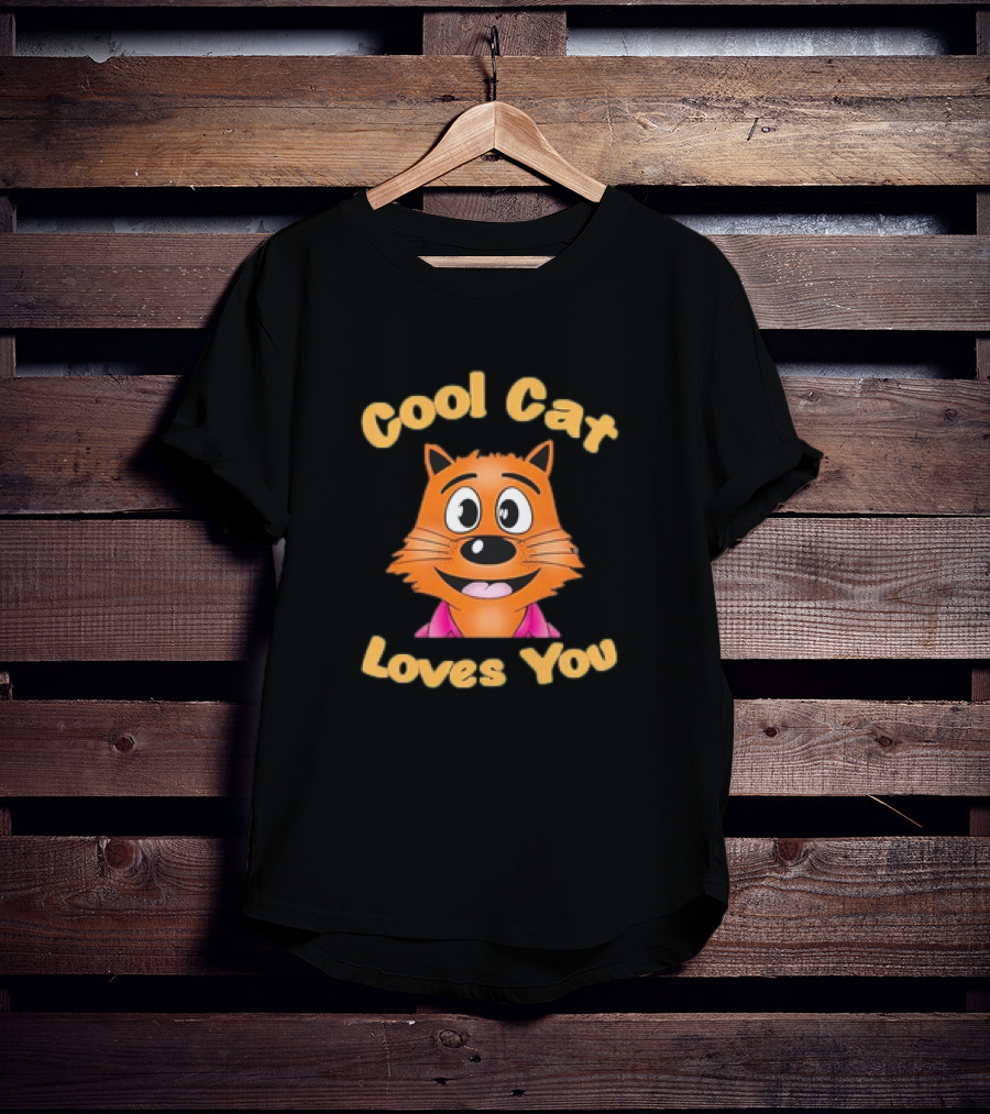 Cool Cat Loves You Smiling Orange Cartoon Face T-Shirt