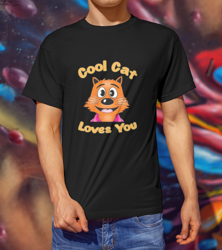 Cool Cat Loves You Smiling Orange Cartoon Face T-Shirt