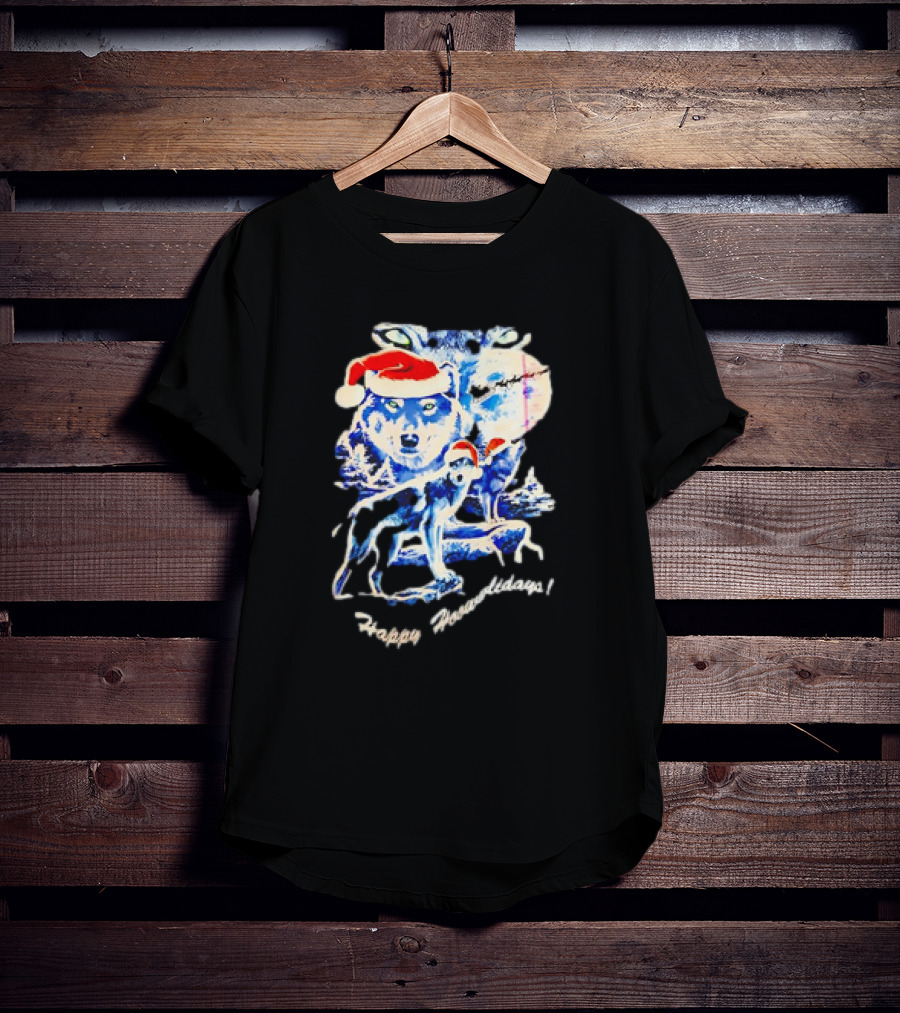 Happy Howlidays Wolves Santa Hats Christmas T-Shirt