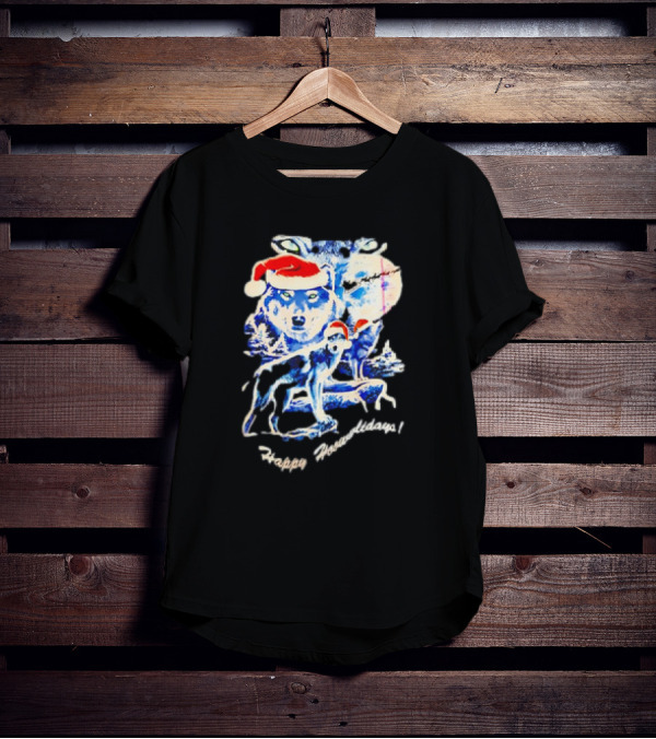 Happy Howlidays Wolves Santa Hats Christmas T-Shirt
