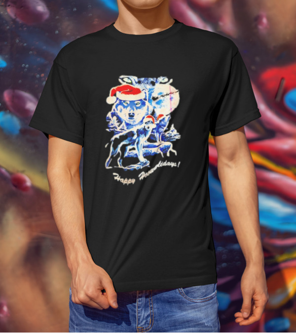 Happy Howlidays Wolves Santa Hats Christmas T-Shirt