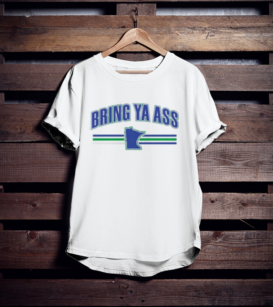 Bring Ya Ass Team Minnesota Outline Хоккейный поиск – Green Blue Stripes T-Shirt