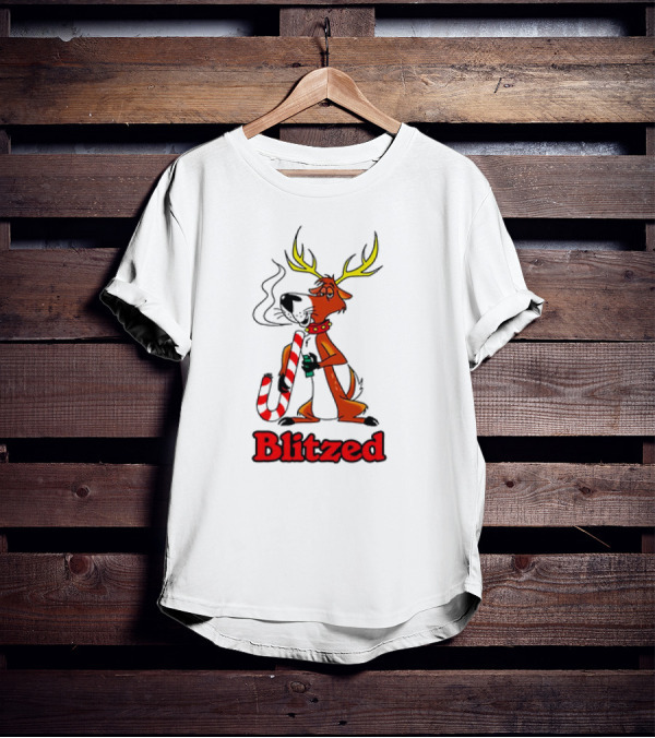 Blitzed Reindeer With Candy Cane And Holiday Cheer T-Shirt