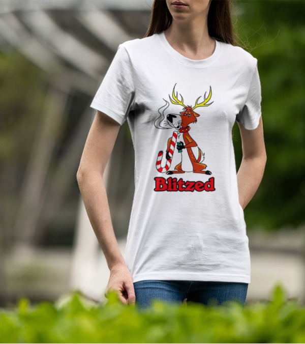 Blitzed Reindeer With Candy Cane And Holiday Cheer T-Shirt