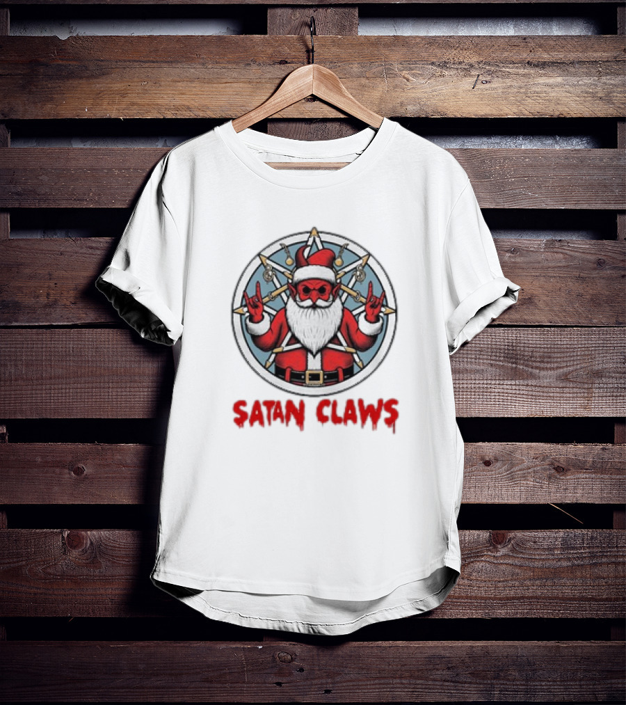 Satan Claws Christmas Pentagram Santa Rock Gesture T-Shirt