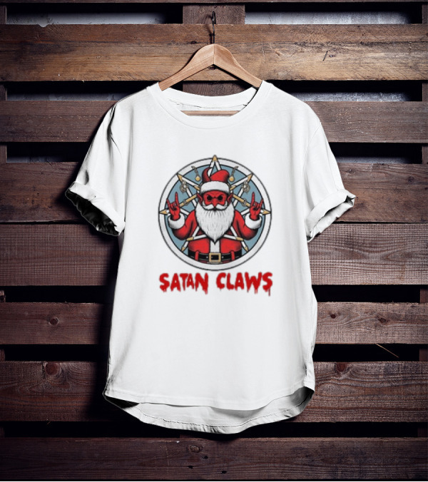 Satan Claws Christmas Pentagram Santa Rock Gesture T-Shirt