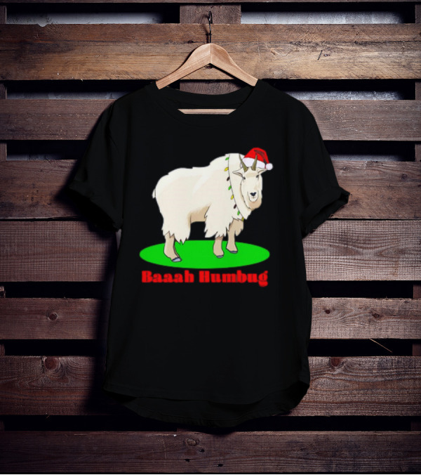 Baaah Humbug Goat With Santa Hat Holiday Lights T-Shirt