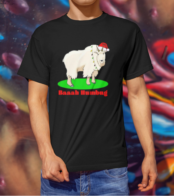 Baaah Humbug Goat With Santa Hat Holiday Lights T-Shirt