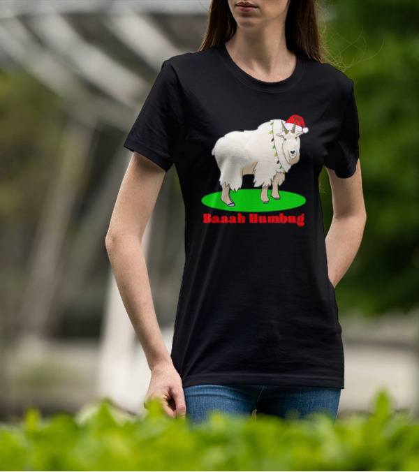 Baaah Humbug Goat With Santa Hat Holiday Lights T-Shirt