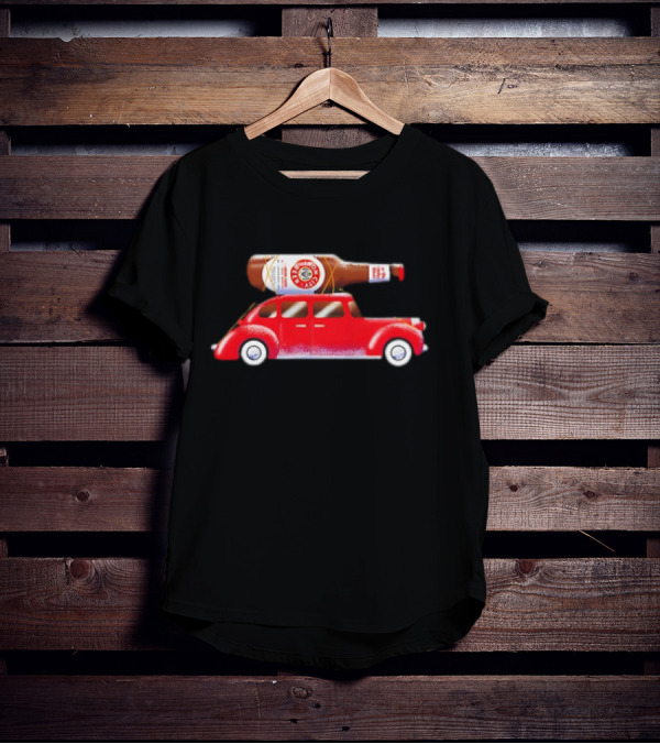 Iron City Beer Bottle On Red Vintage Car Holiday T-Shirt
