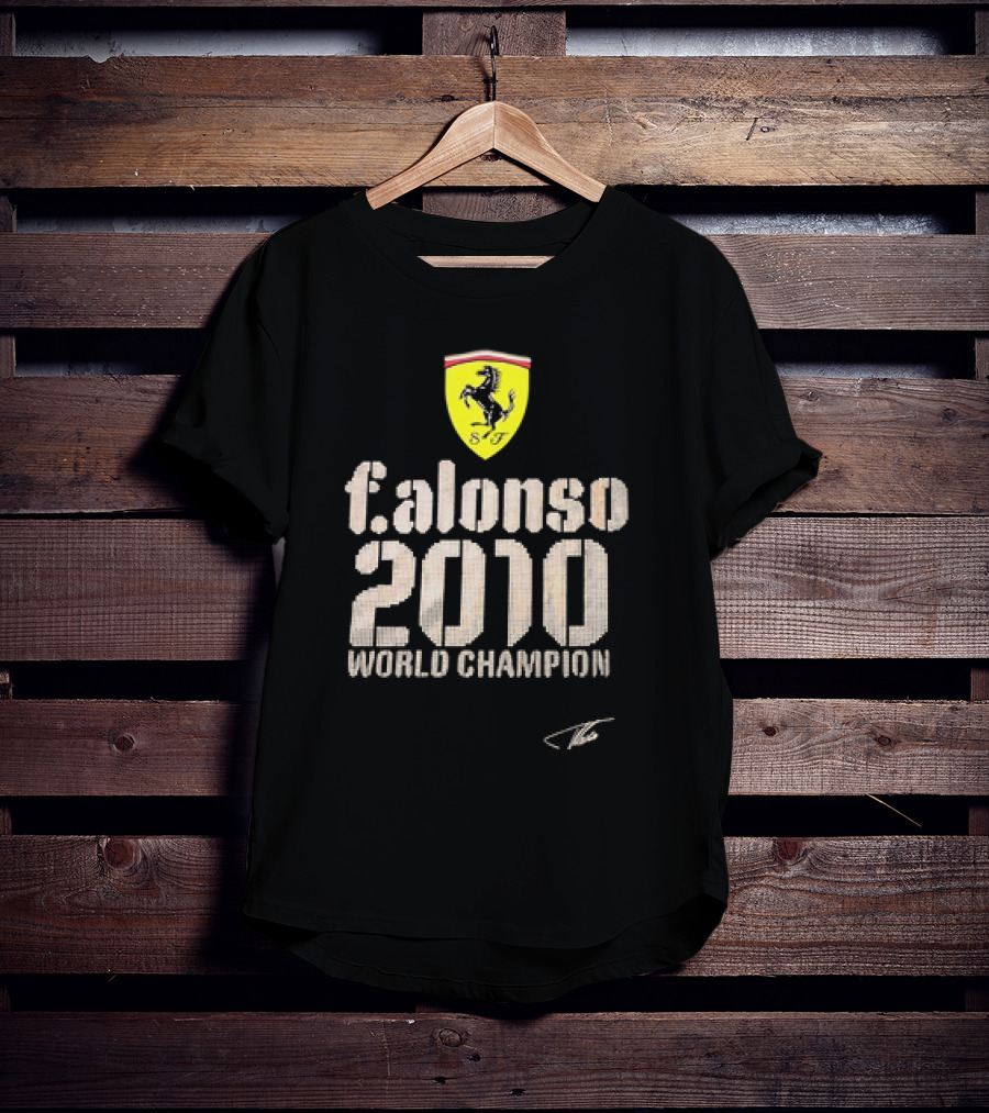 Ferrari F Alonso 2010 World Champion Vintage Logo Yellow Horse Badge T-Shirt