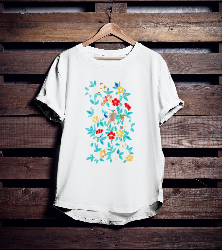 Fowl And Flower Vintage Pattern Print T-Shirt