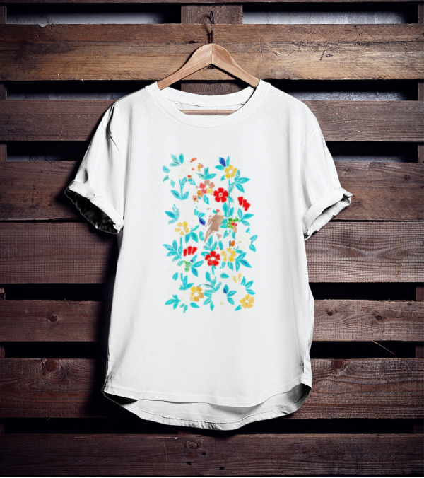 Fowl And Flower Vintage Pattern Print T-Shirt