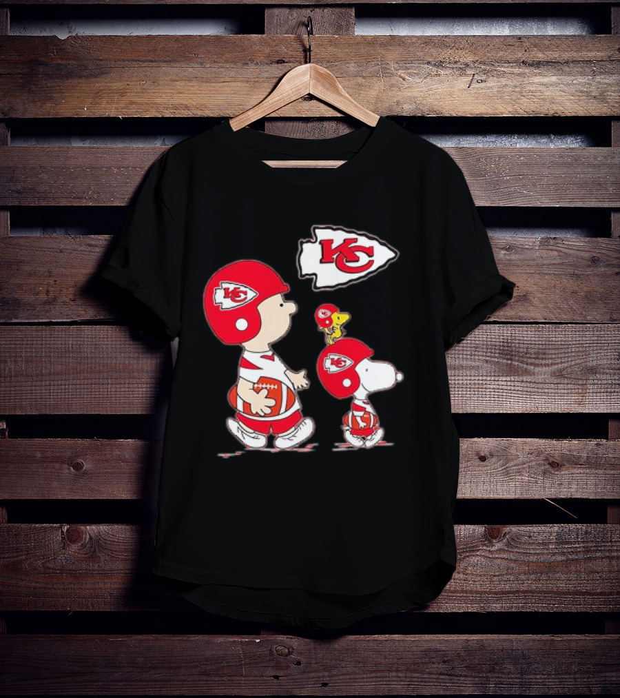 Peanuts Characters In Kansas City Chiefs Football Gear With KC T-Shirt