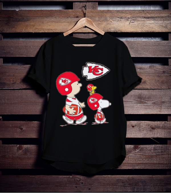 Peanuts Characters In Kansas City Chiefs Football Gear With KC T-Shirt